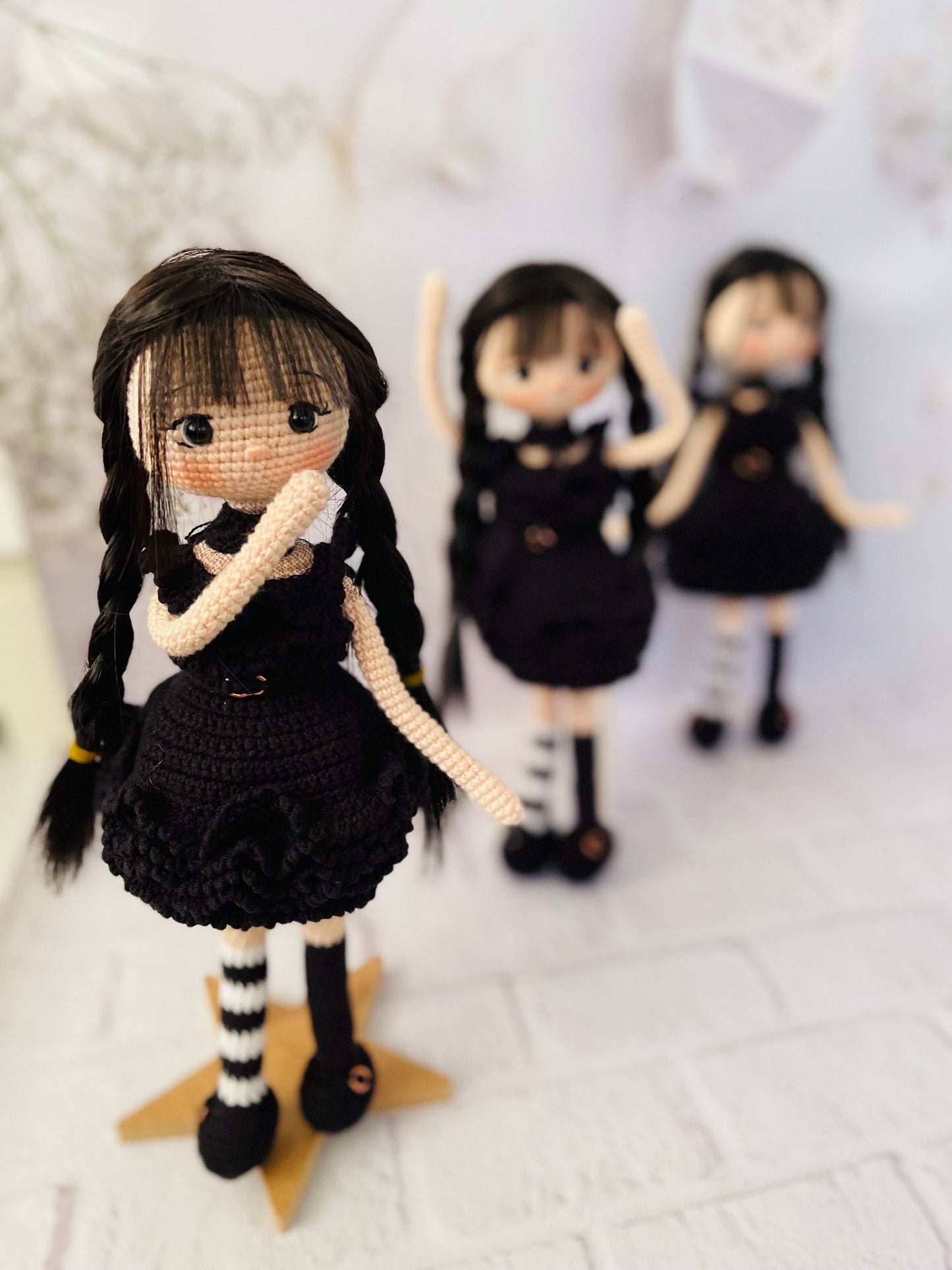 Handmade Crochet Wednesday Inspired Doll - Raven Dress Special with Synthetic Hair