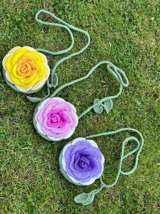 Crochet Rose children’s Bag. Hand made crochet shoulder bag.