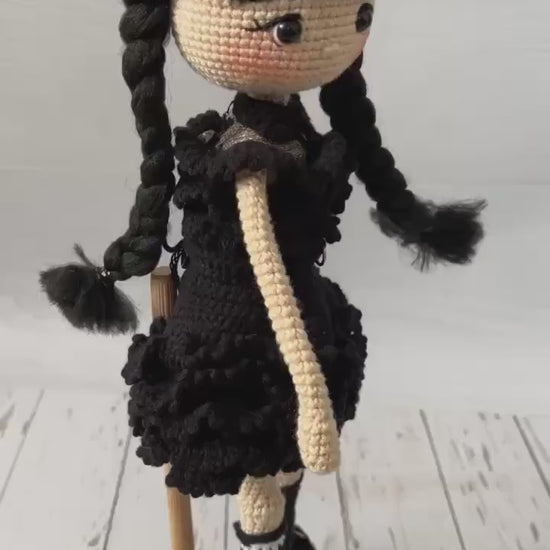 Wednesday inspired  Crochet Doll, , Crochet Wednesday inspired Doll, Handmade Crochet Doll, Wednesday  Gifts For Kids