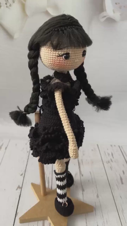 Wednesday inspired  Crochet Doll, , Crochet Wednesday inspired Doll, Handmade Crochet Doll, Wednesday  Gifts For Kids